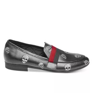 Mens Steve Madden Requiem Loafer Embroidered Skulls Black Vegan Leather_Size 8